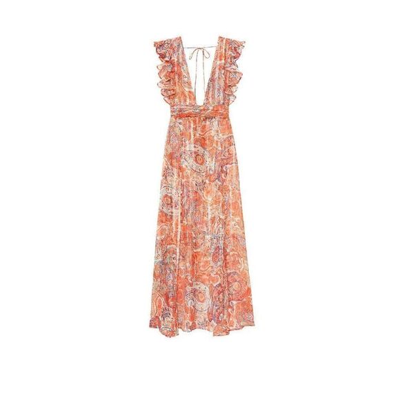 ✨V-plunge Ruffle Maxi Dress america & beyond✨ - Picture 3 of 11